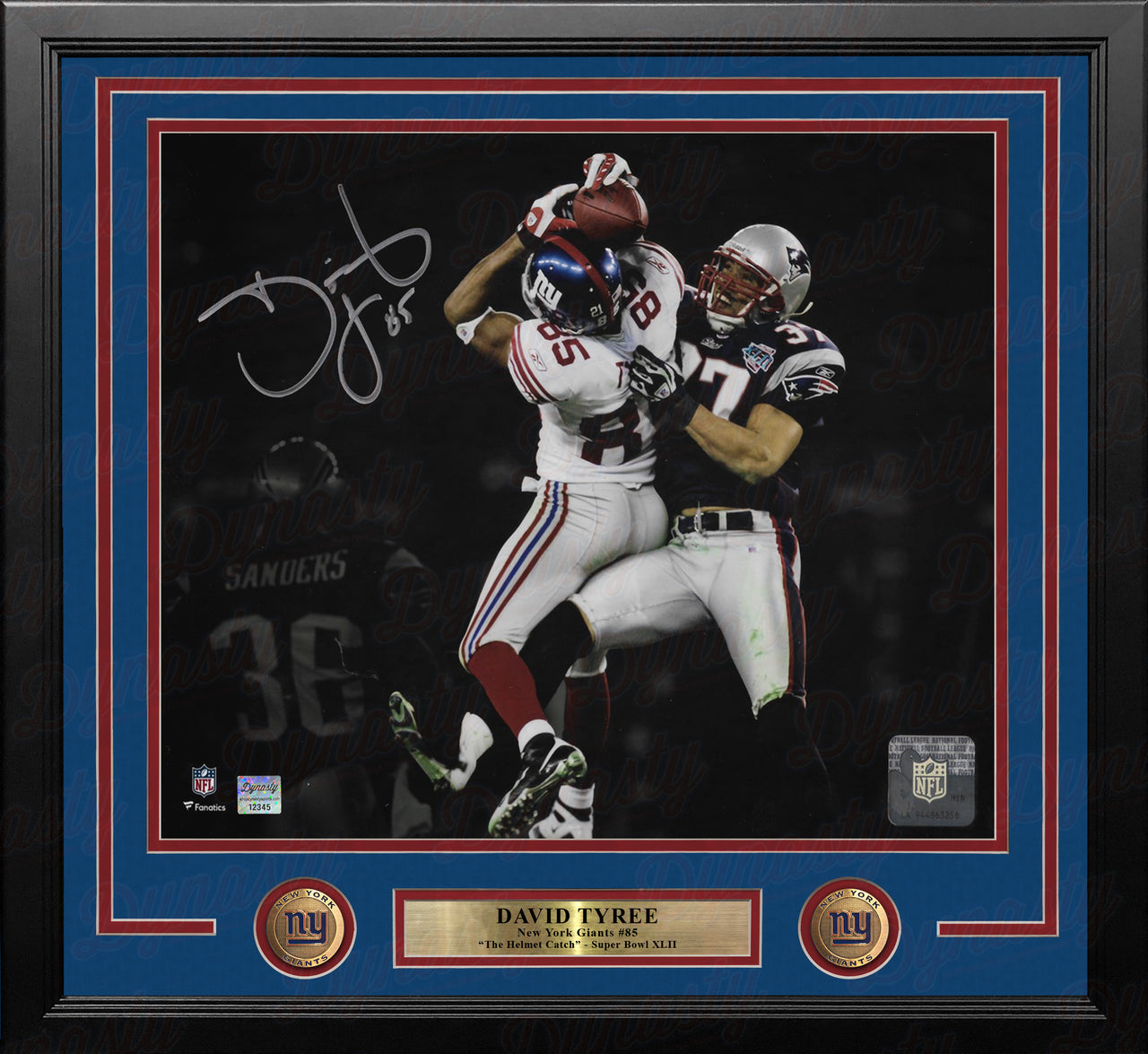 David Tyree Super Bowl XLII Catch New York Giants Autographed 11" x 14" Framed Blackout Photo