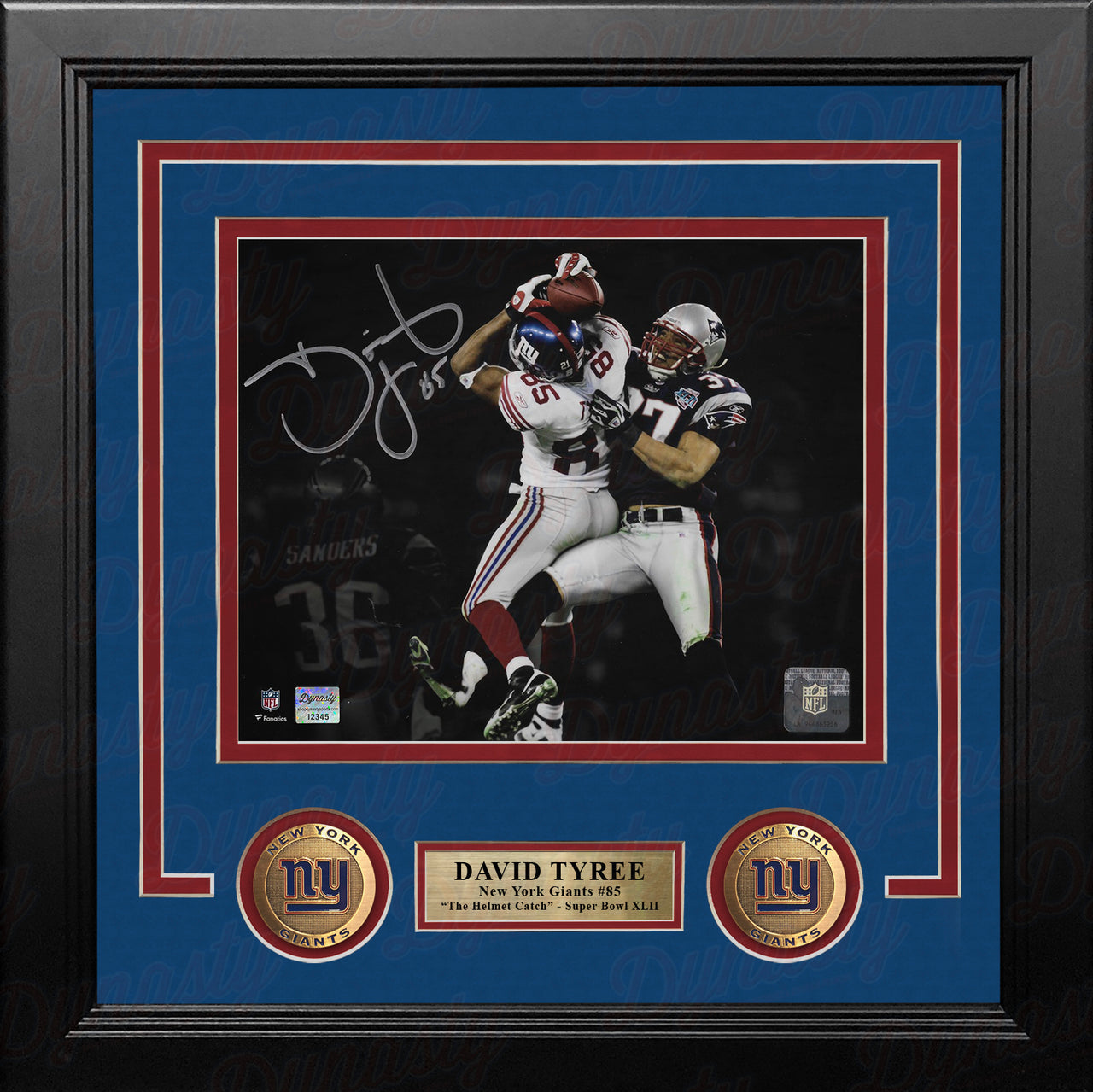 David Tyree Super Bowl XLII Catch New York Giants Autographed 8" x 10" Framed Blackout Photo