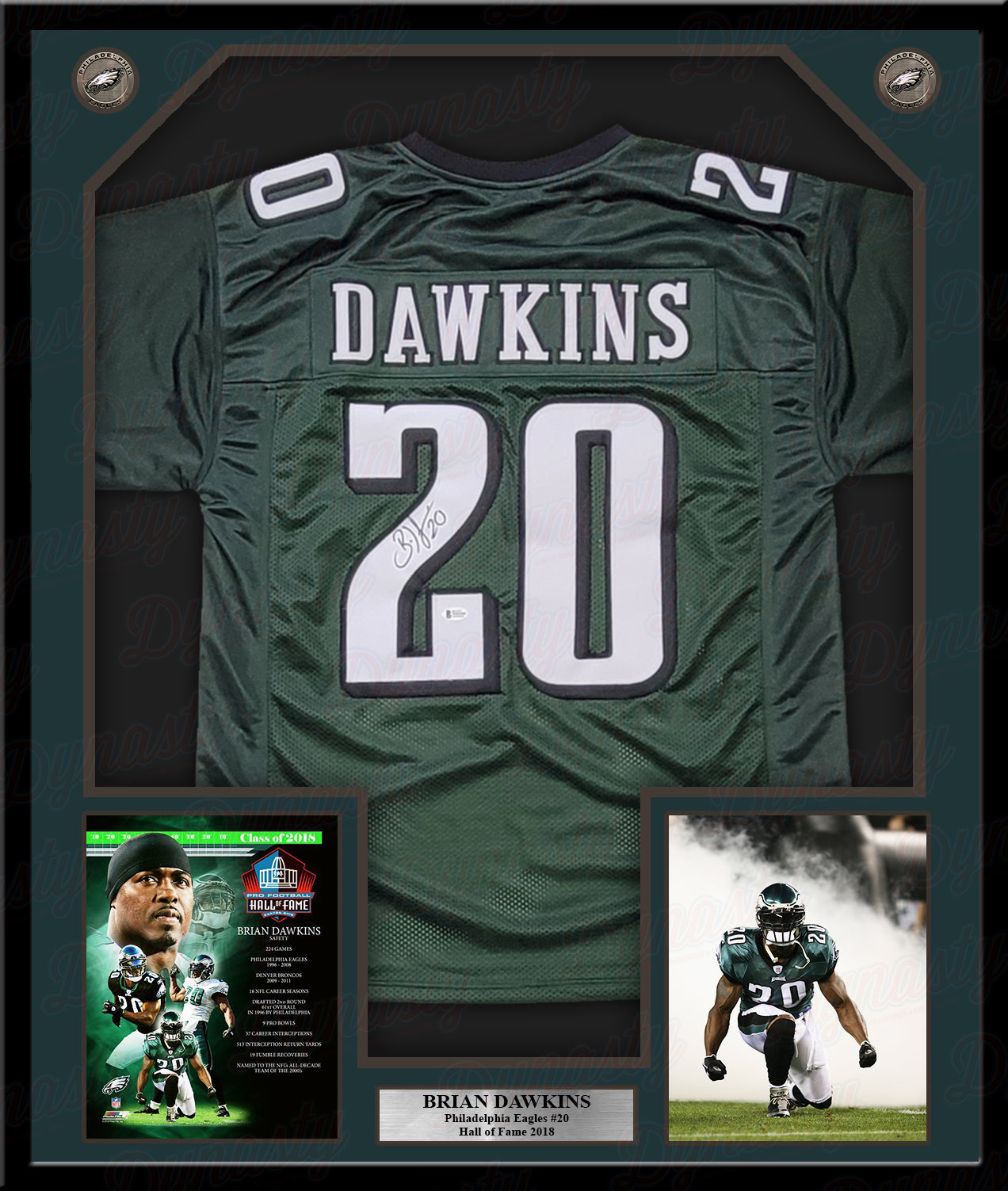 Brian Dawkins Philadelphia Eagles Autographed Framed Green Football Jersey