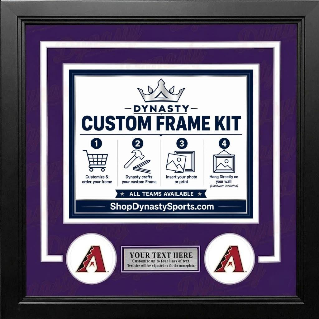 Arizona Diamondbacks Custom MLB Baseball Picture Frame Kit with Purple Matting, White Trim, a Silver Nameplate, and Diamondbacks logos