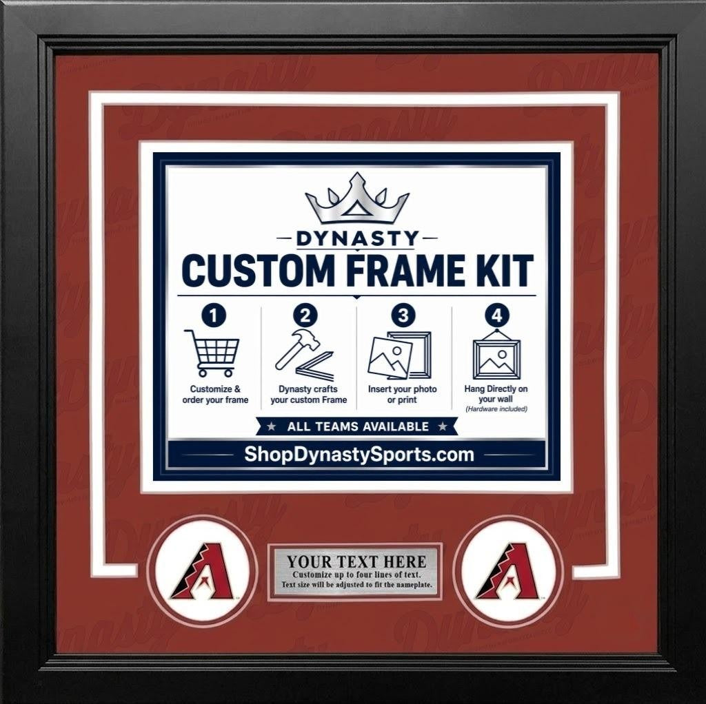 Arizona Diamondbacks Custom MLB Baseball Picture Frame Kit with Sedona Red Matting, White Trim, a Silver Nameplate, and Diamondbacks logos