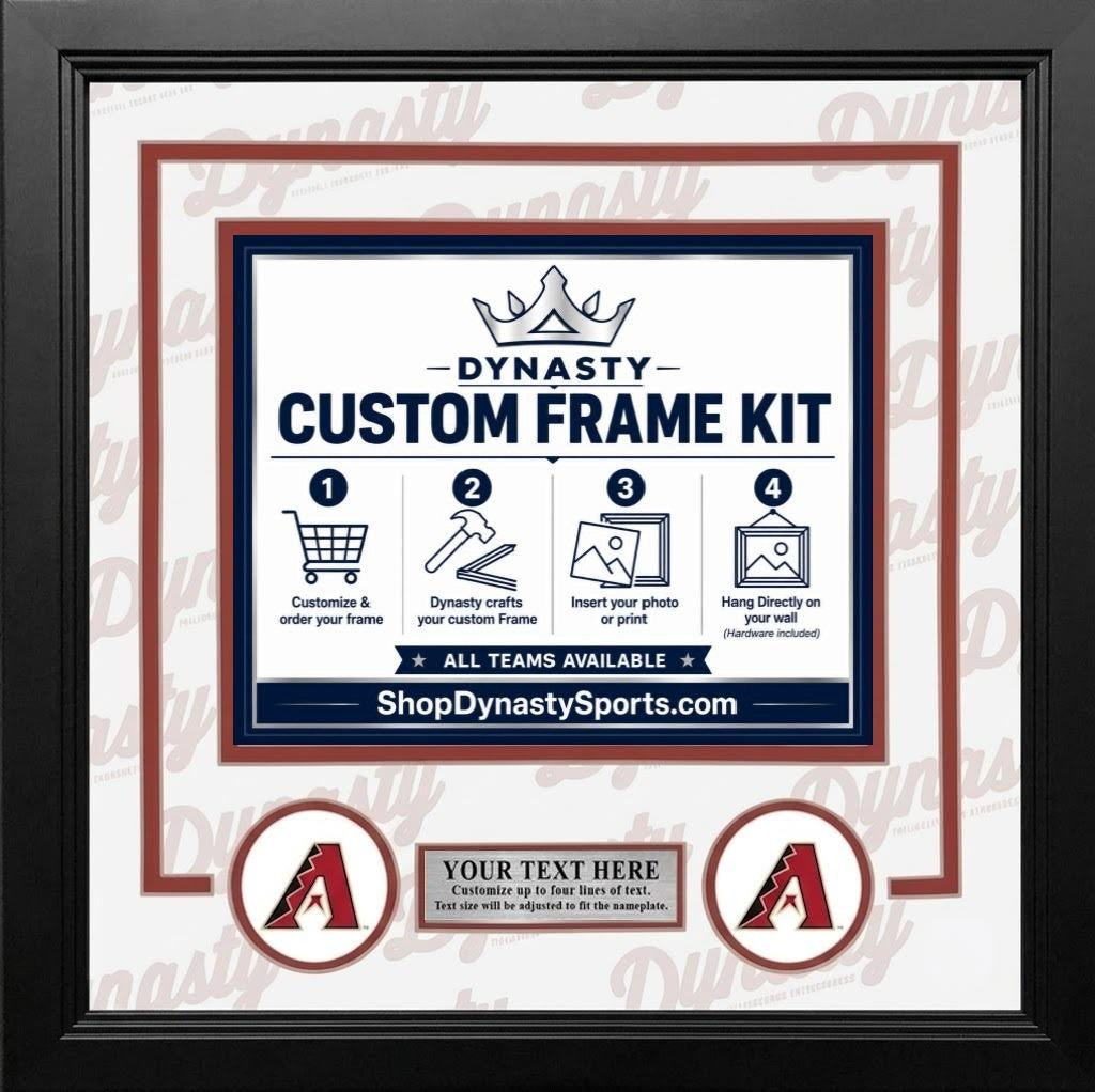 Arizona Diamondbacks Custom MLB Baseball Picture Frame Kit with White Matting, Sedona Red Trim, a Silver Nameplate, and Diamondbacks logos