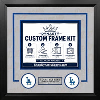 Los Angeles Dodgers Custom MLB Baseball Picture Frame Kit with Gray Matting, Blue Trim, a Silver Nameplate, and LA Dodgers logos