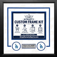 Los Angeles Dodgers Custom MLB Baseball Picture Frame Kit with White Matting, Blue Trim, a Silver Nameplate, and LA Dodgers logos