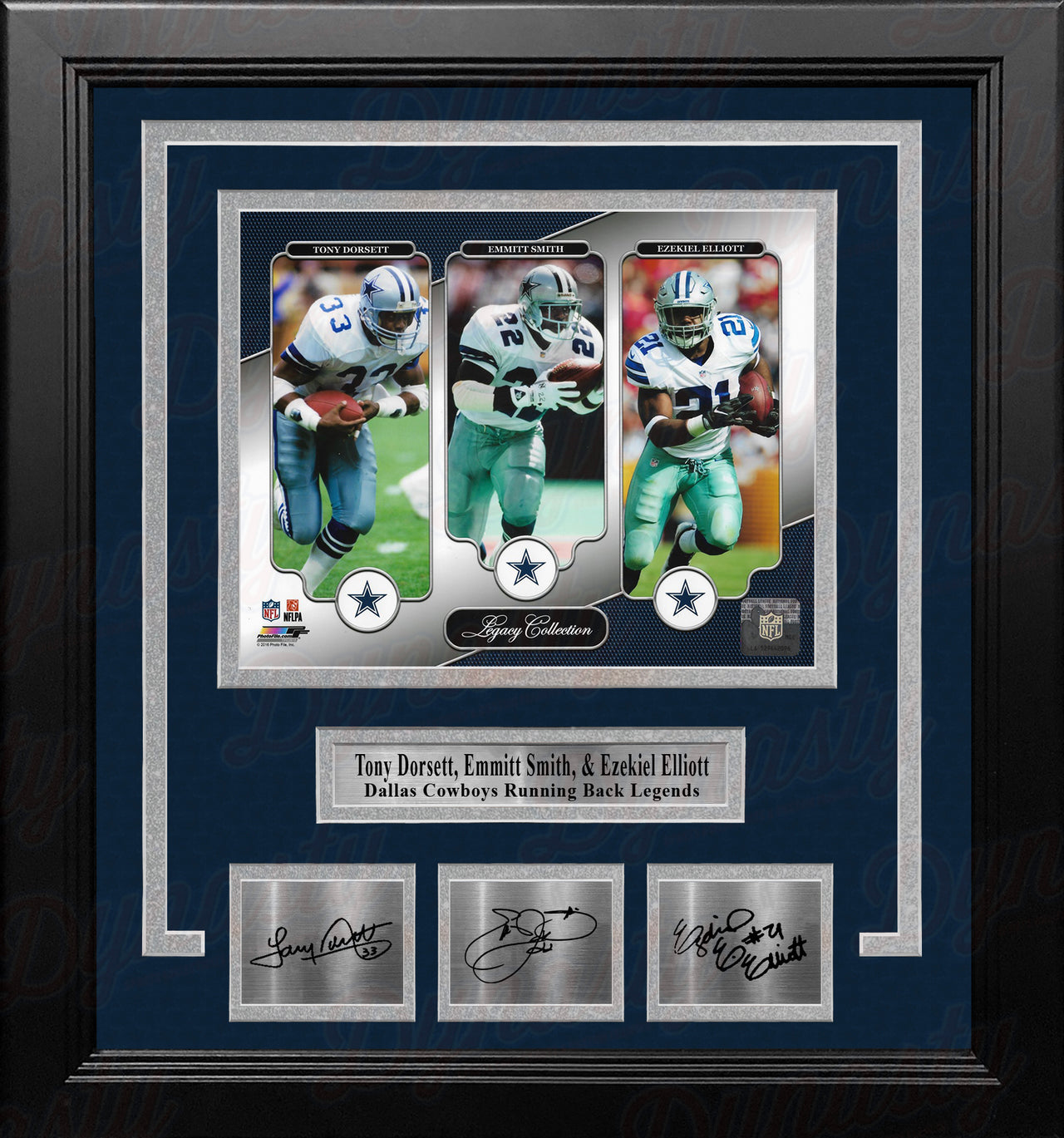 Tony Dorsett Emmitt Smith & Ezekiel Elliott Dallas Cowboys 8x10 Framed Photo w/ Engraved Autographs