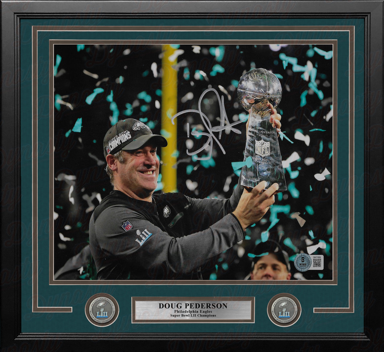 Doug Pederson Super Bowl Lombardi Trophy Philadelphia Eagles Autographed 11x14 Framed Football Photo