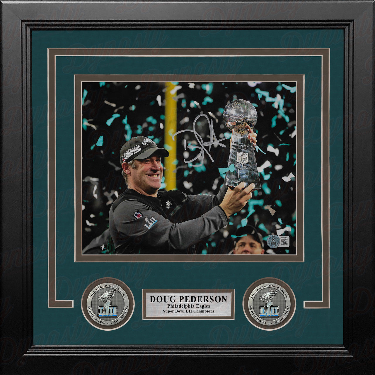 Doug Pederson Super Bowl Lombardi Trophy Philadelphia Eagles Autographed 8x10 Framed Football Photo