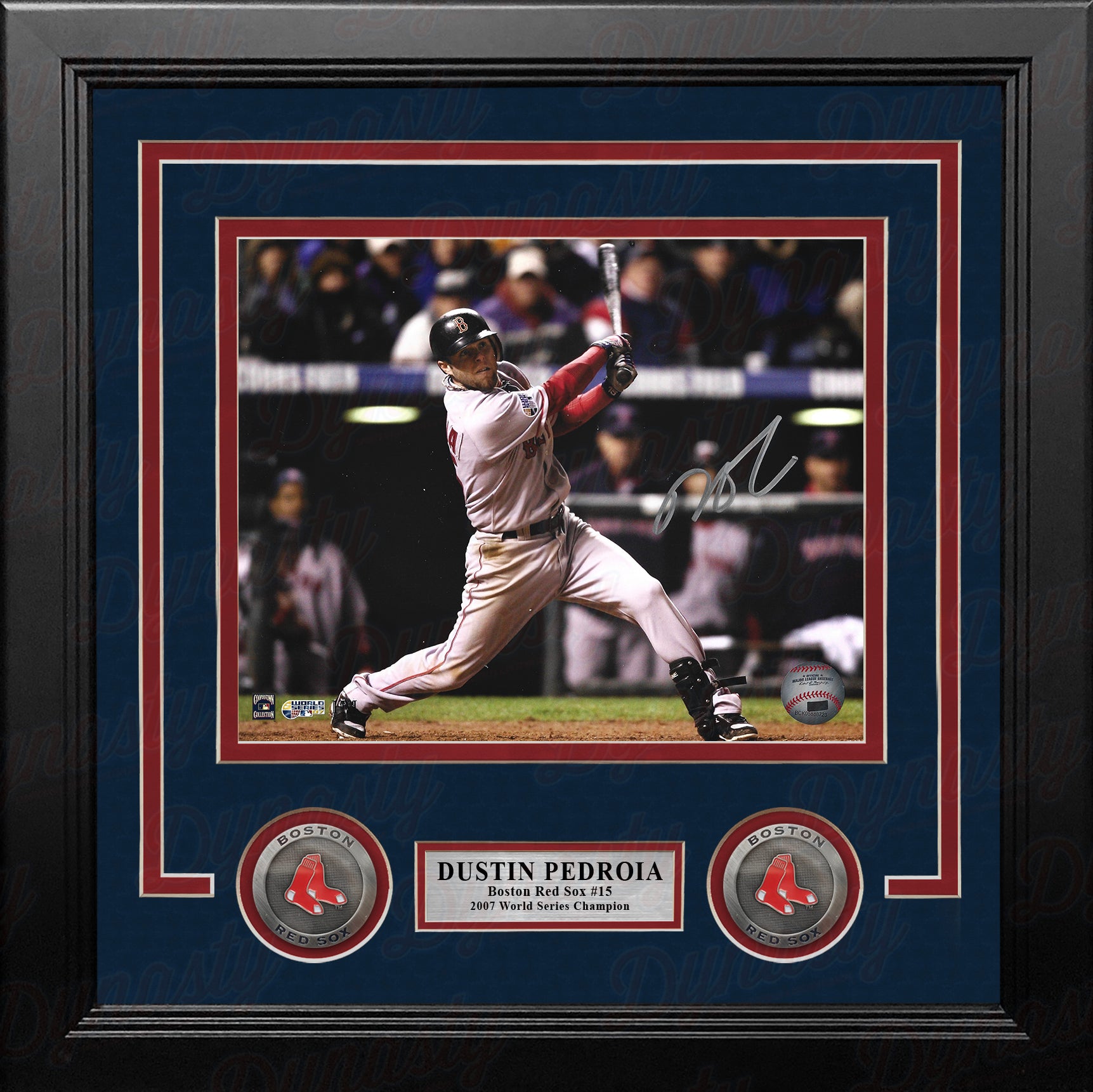 Dustin Pedroia 2007 World Series Action Boston Red Sox Autographed 8" x 10" Framed Baseball Photo