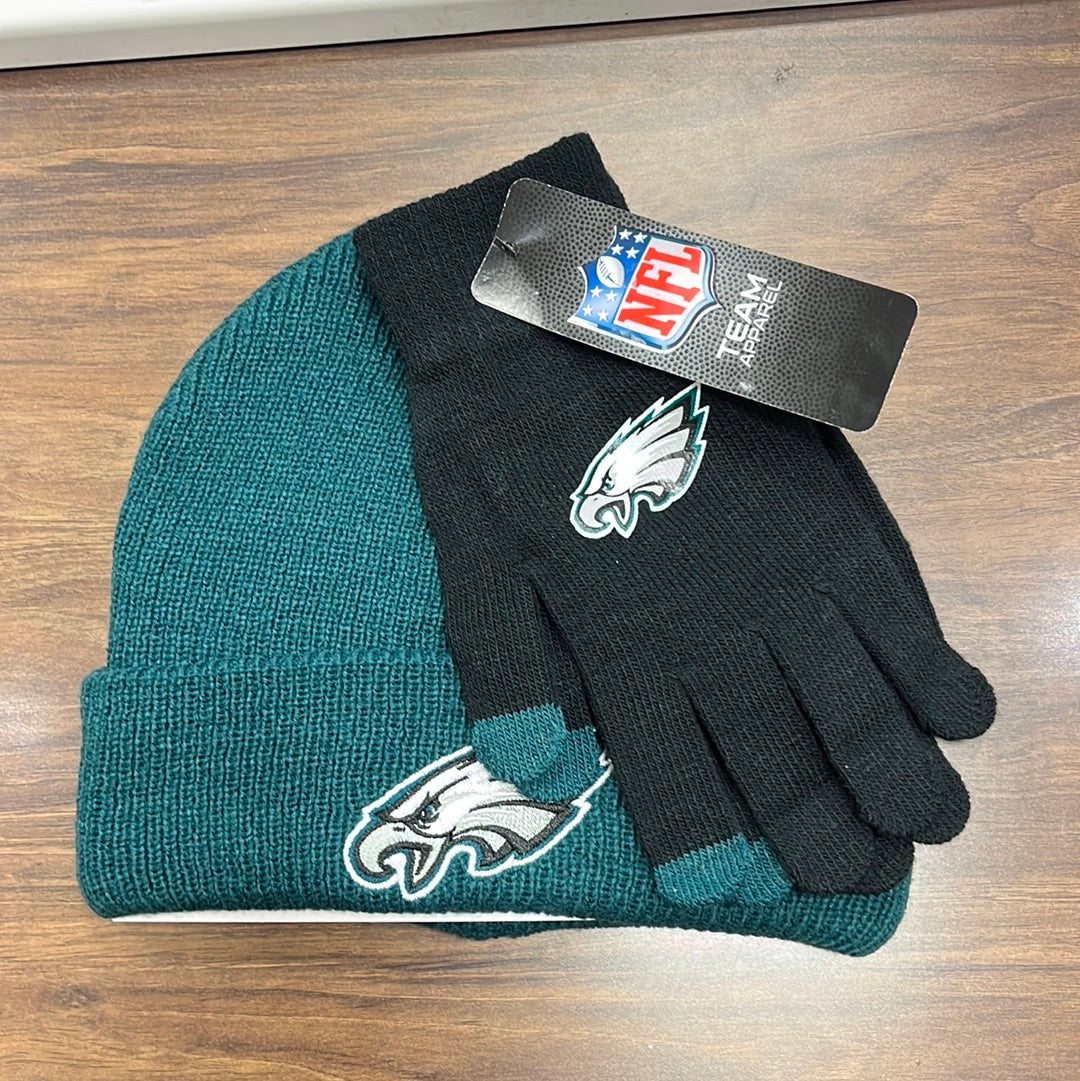 Philadelphia Eagles Core Cuffed Knit Beanie and Gloves Set