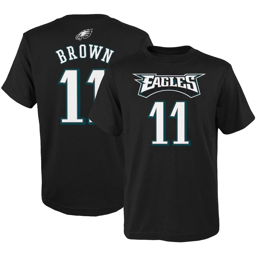 AJ Brown Philadelphia Eagles Youth Mainliner Name & Number T-Shirt - Black - Dynasty Sports & Framing 