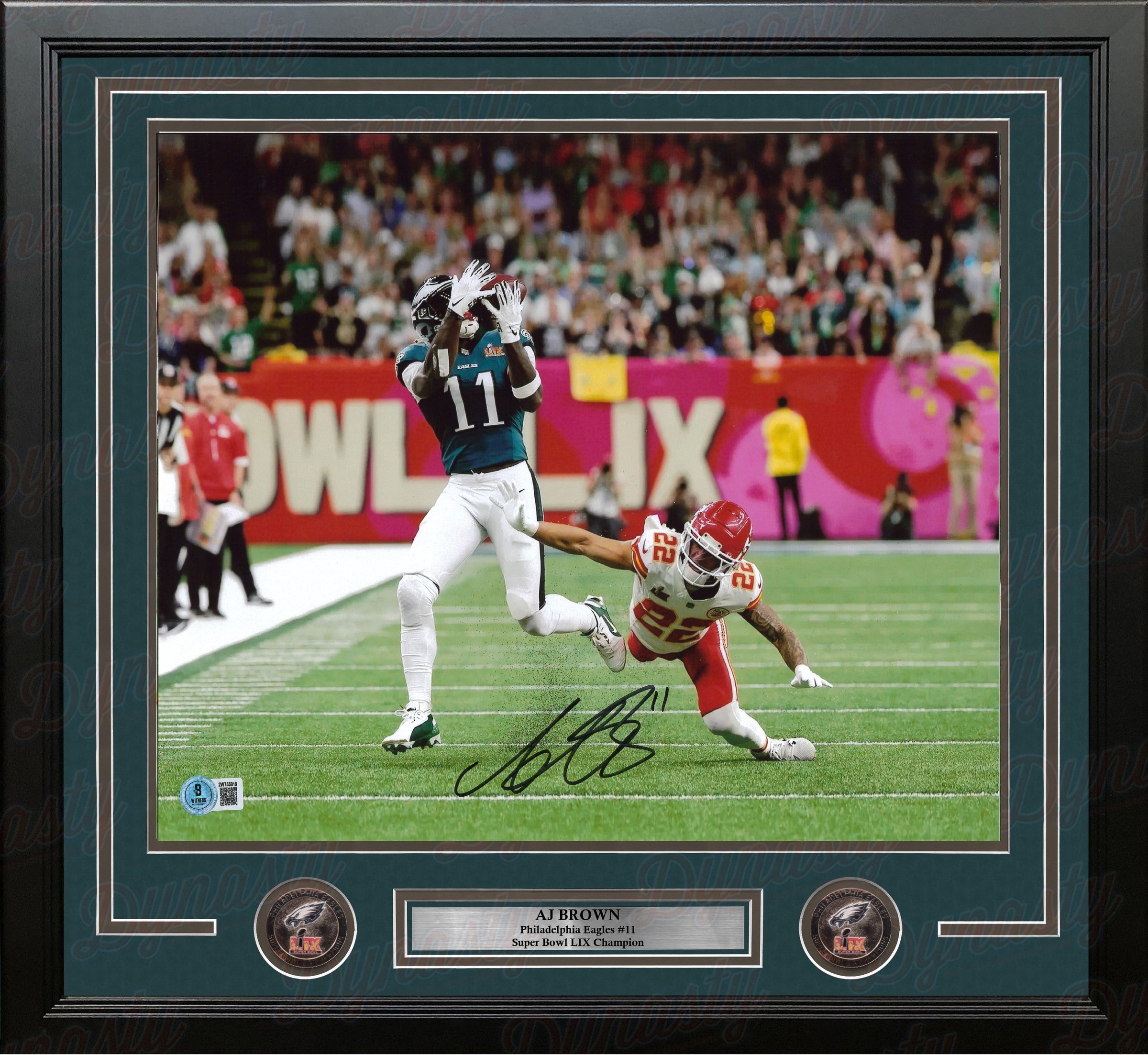 AJ Brown Super Bowl LIX Catch Philadelphia Eagles Autographed 16" x 20" Framed Football Photo