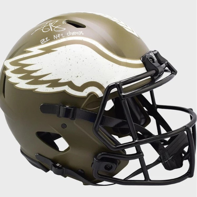 AJ Brown Philadelphia Eagles Autographed Salute to Service Football Helmet Inscribed 2022 NFC Champs