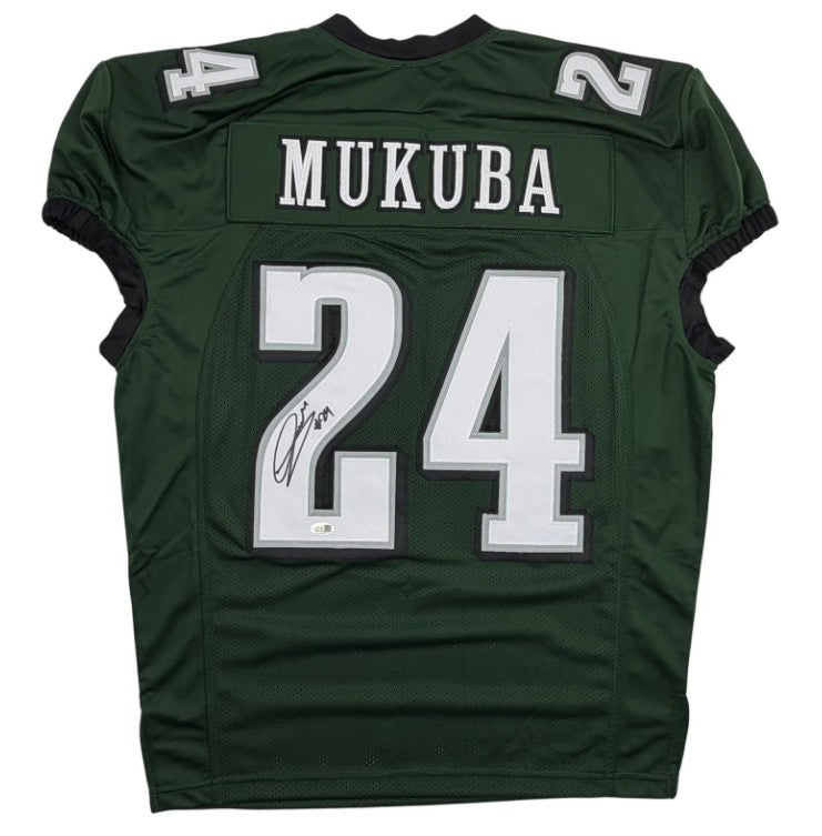Andrew Mukuba Philadelphia Eagles Autographed Pro Cut Green Football Jersey