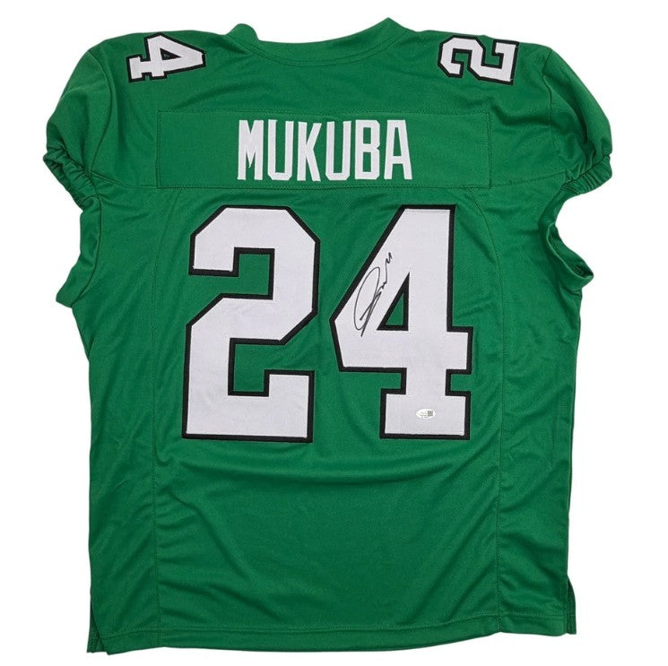 Andrew Mukuba Philadelphia Eagles Autographed Pro Cut Kelly Green Football Jersey