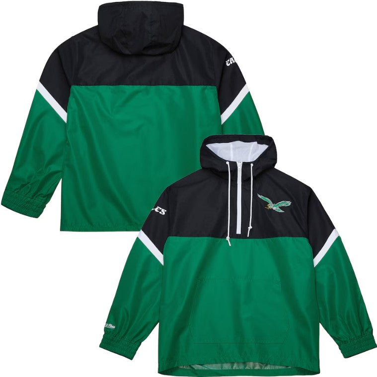 Philadelphia Eagles Mitchell & Ness Tie Breaker Vintage Logo Lightweight Anorak Half-Zip Windbreaker