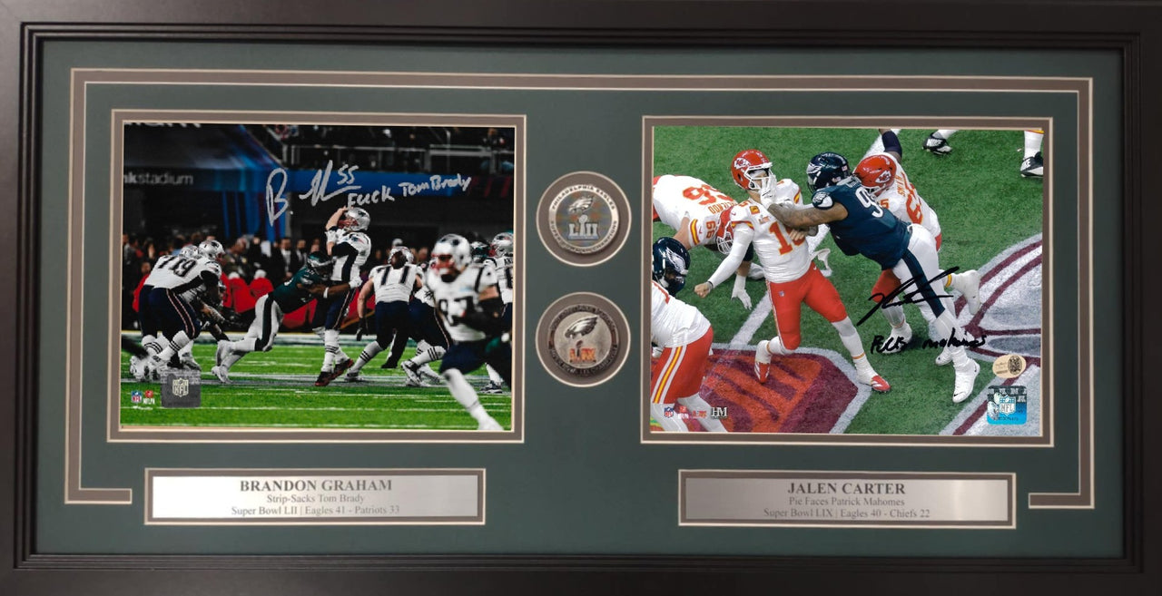 Brandon Graham & Jalen Carter Super Bowl Philadelphia Eagles Autographed 8" x 10" Framed Photos