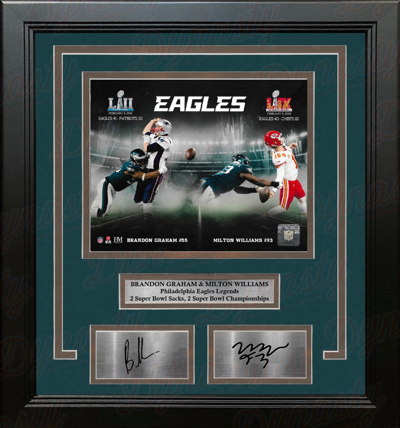 Brandon Graham & Milton Williams Super Bowl Sacks Eagles 8x10 Framed Photo with Engraved Autographs