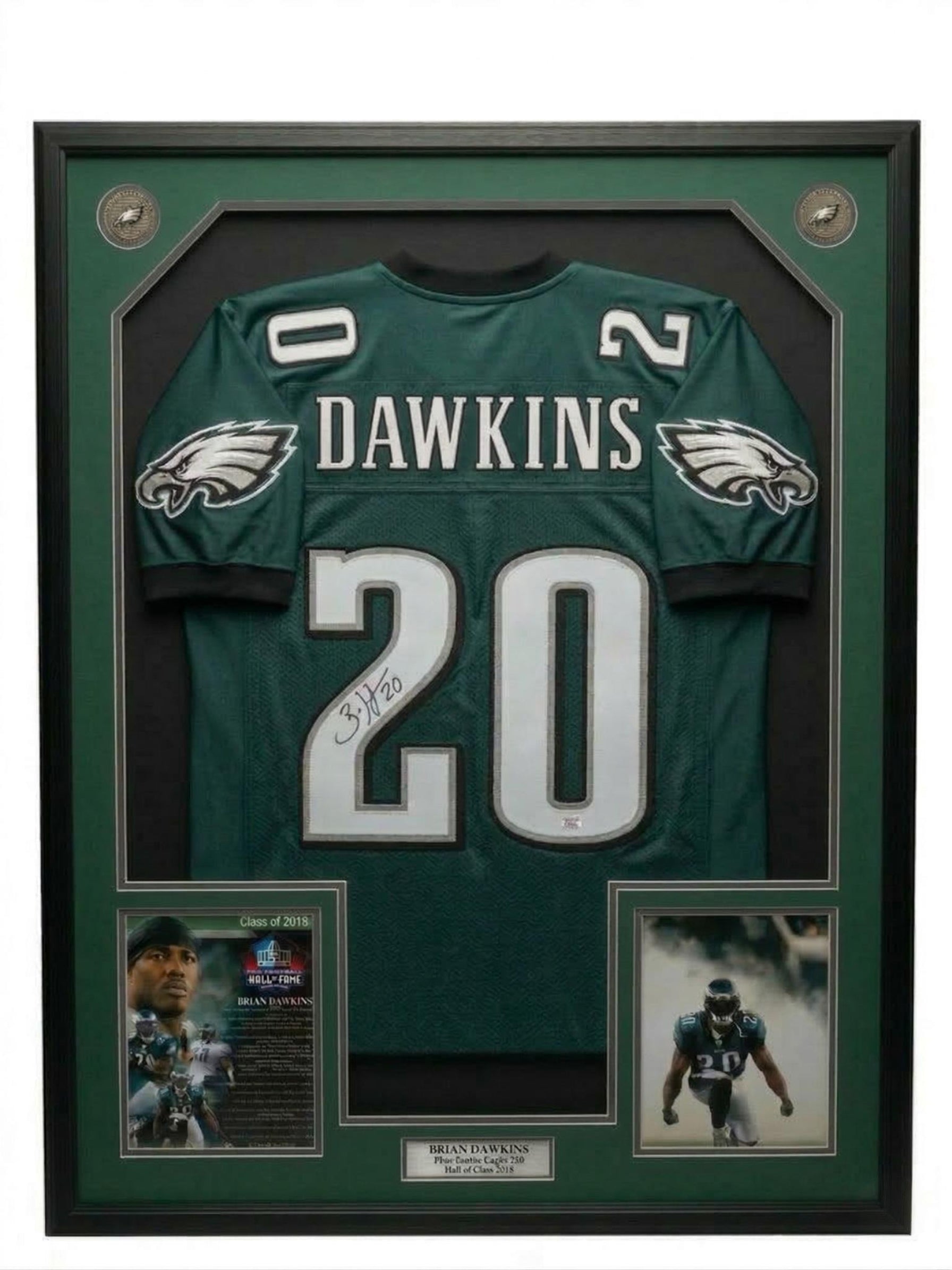 Brian Dawkins Philadelphia Eagles Autographed Framed Green Mitchell & Ness Replica Football Jersey