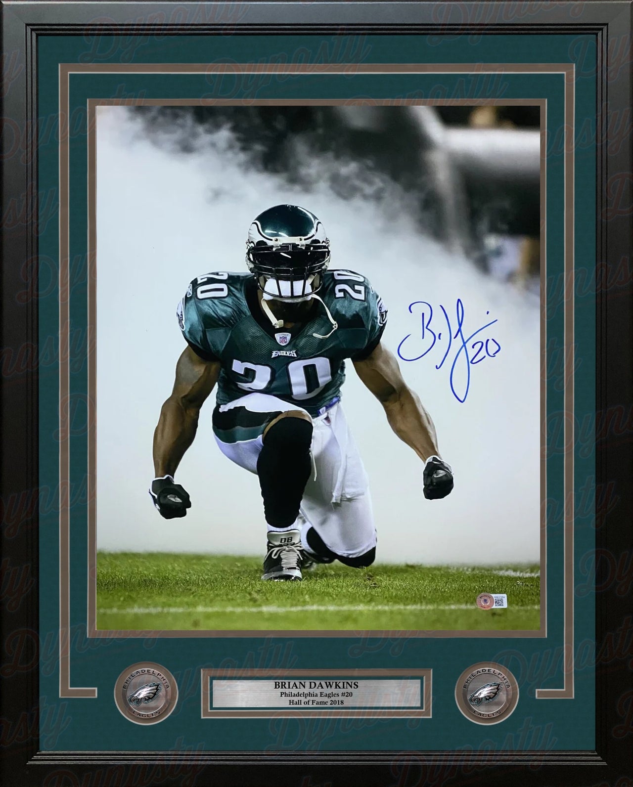 Brian Dawkins Kneeling in the Smoke Philadelphia Eagles Autographed 16" x 20" Framed Football Photo
