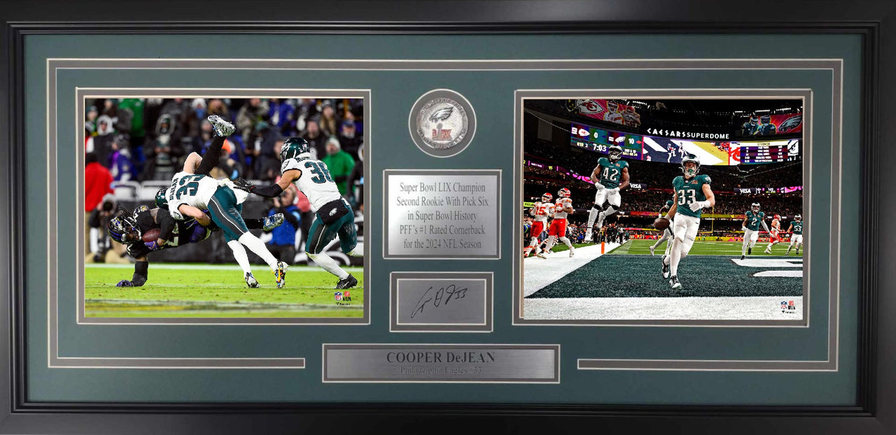 Cooper DeJean Philadelphia Eagles Framed 2024 Season Football Photo Collage with Engraved Signature