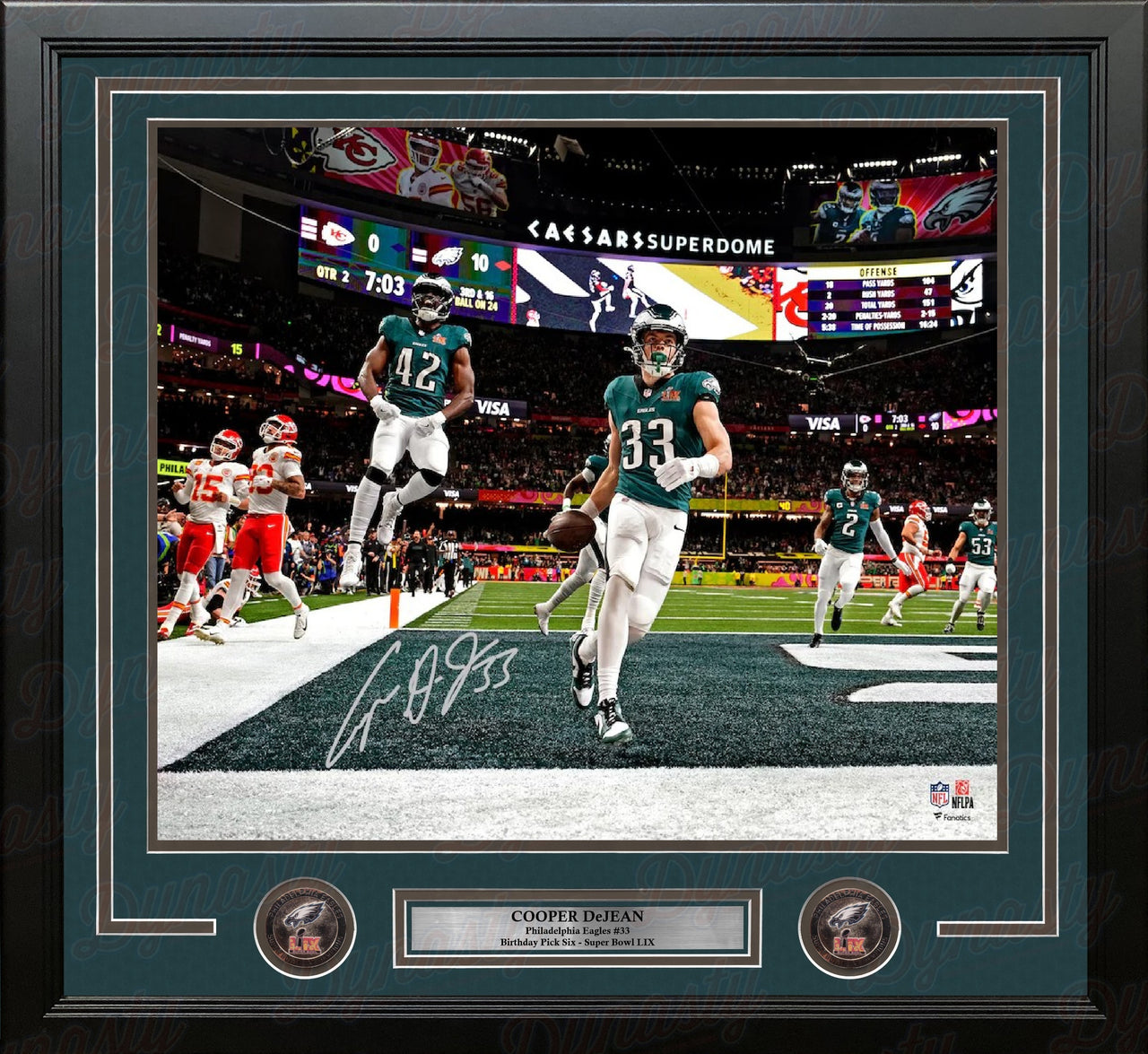 Cooper DeJean Super Bowl LIX Pick Six Philadelphia Eagles Autographed 16x20 Framed Football Photo