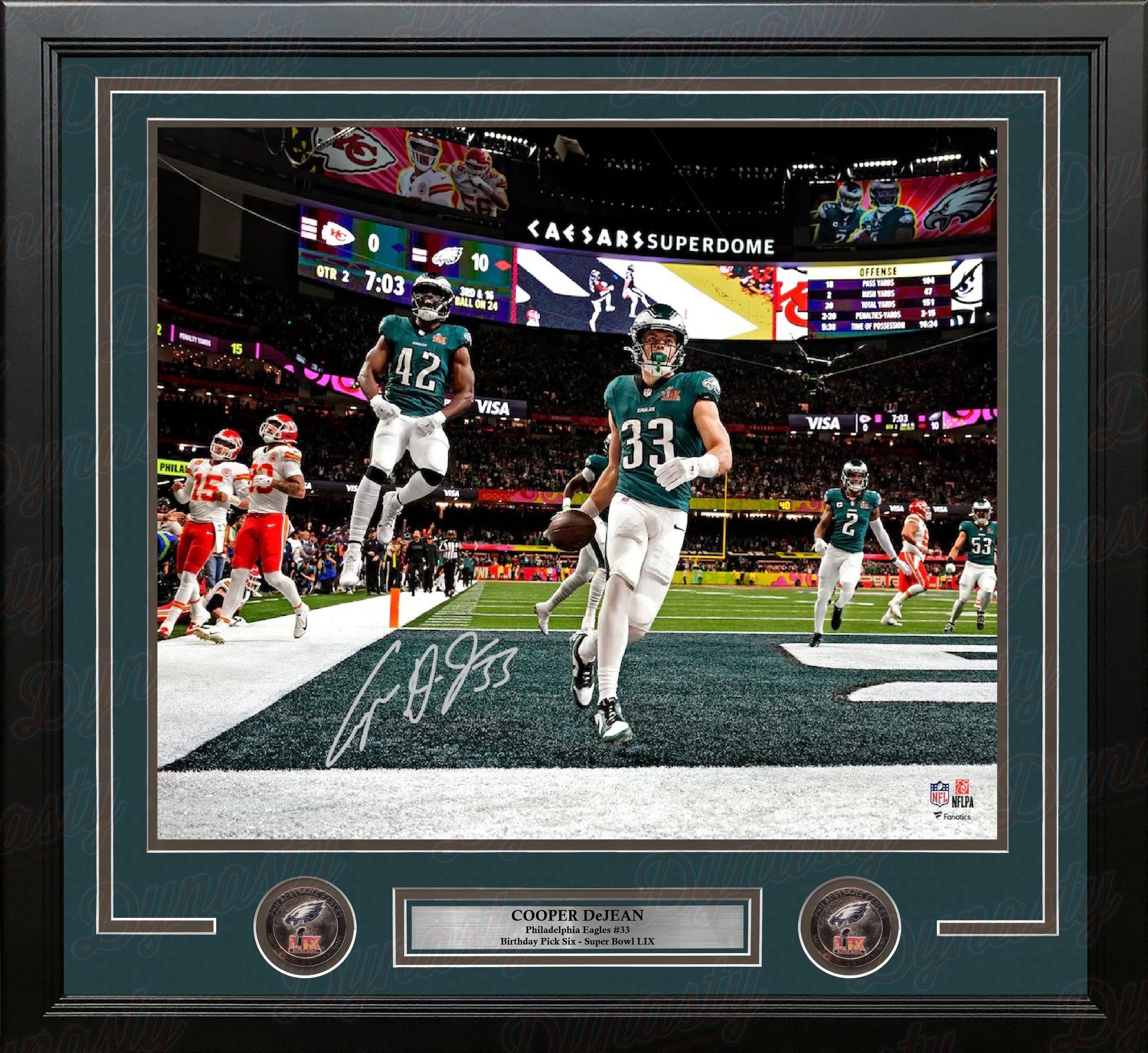 Cooper DeJean Super Bowl LIX Pick Six Philadelphia Eagles Autographed 16x20 Framed Football Photo