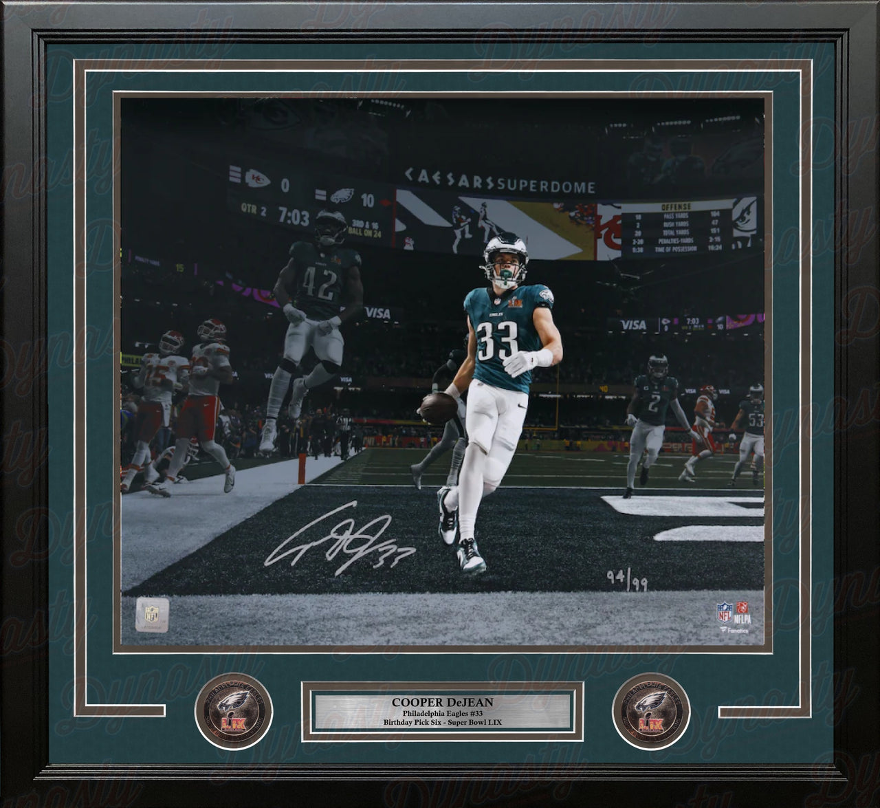 Cooper DeJean Super Bowl LIX Pick Six Philadelphia Eagles Autographed 16x20 Framed Photo #ed to 99