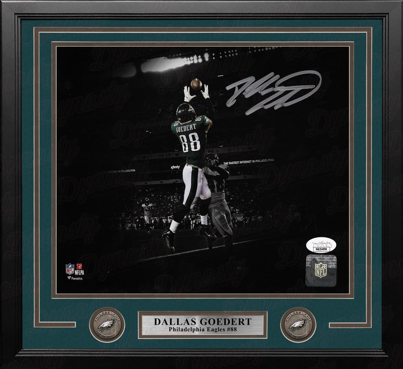 Dallas Goedert Touchdown Philadelphia Eagles Autographed 11" x 14" Framed Blackout Football Photo