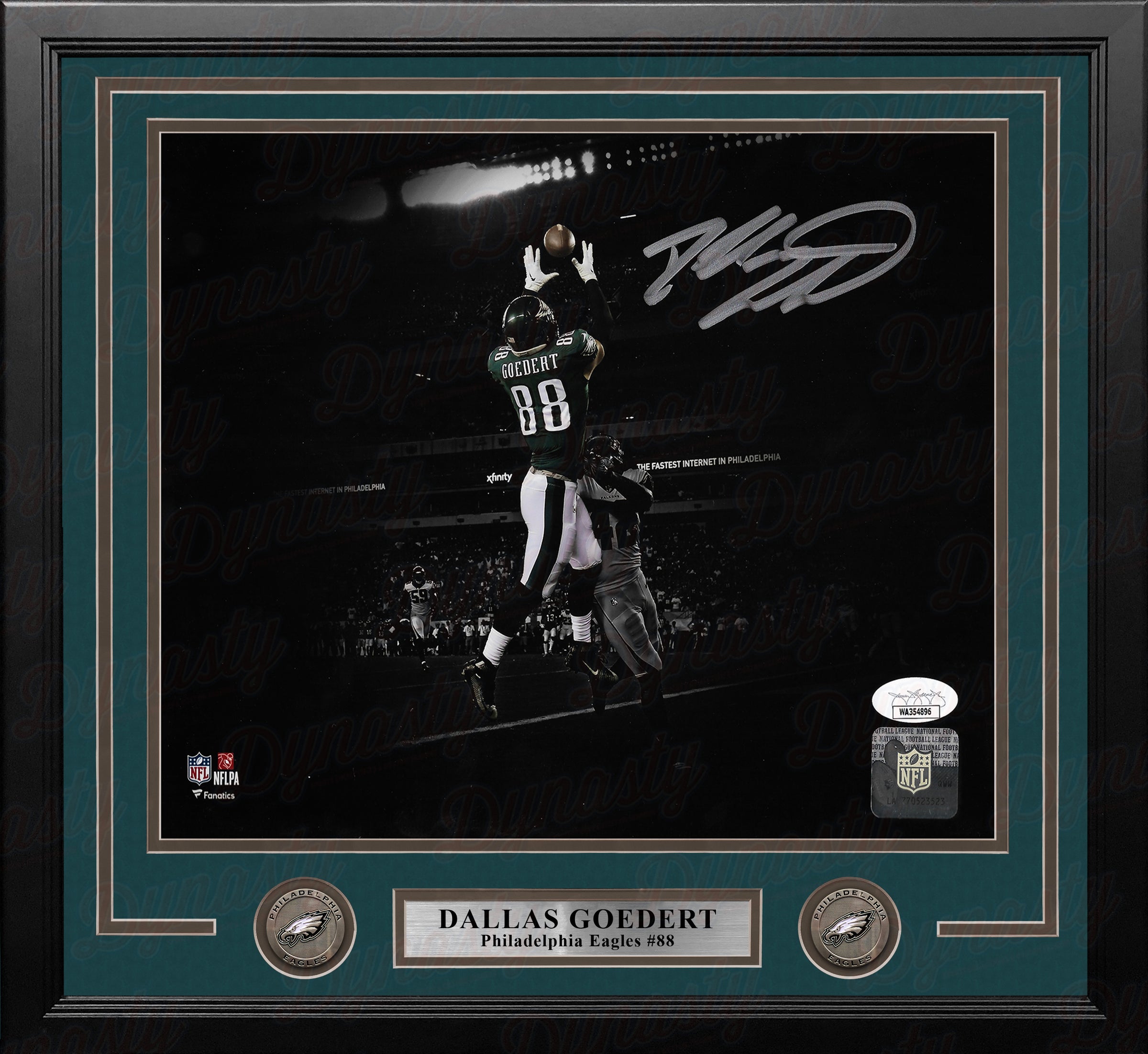 Dallas Goedert Touchdown Philadelphia Eagles Autographed 16" x 20" Framed Blackout Football Photo