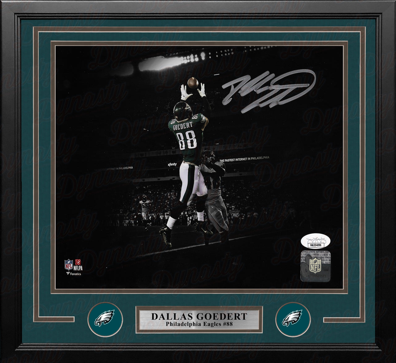 Dallas Goedert End Zone Touchdown Philadelphia Eagles Autographed Framed Blackout Football Photo