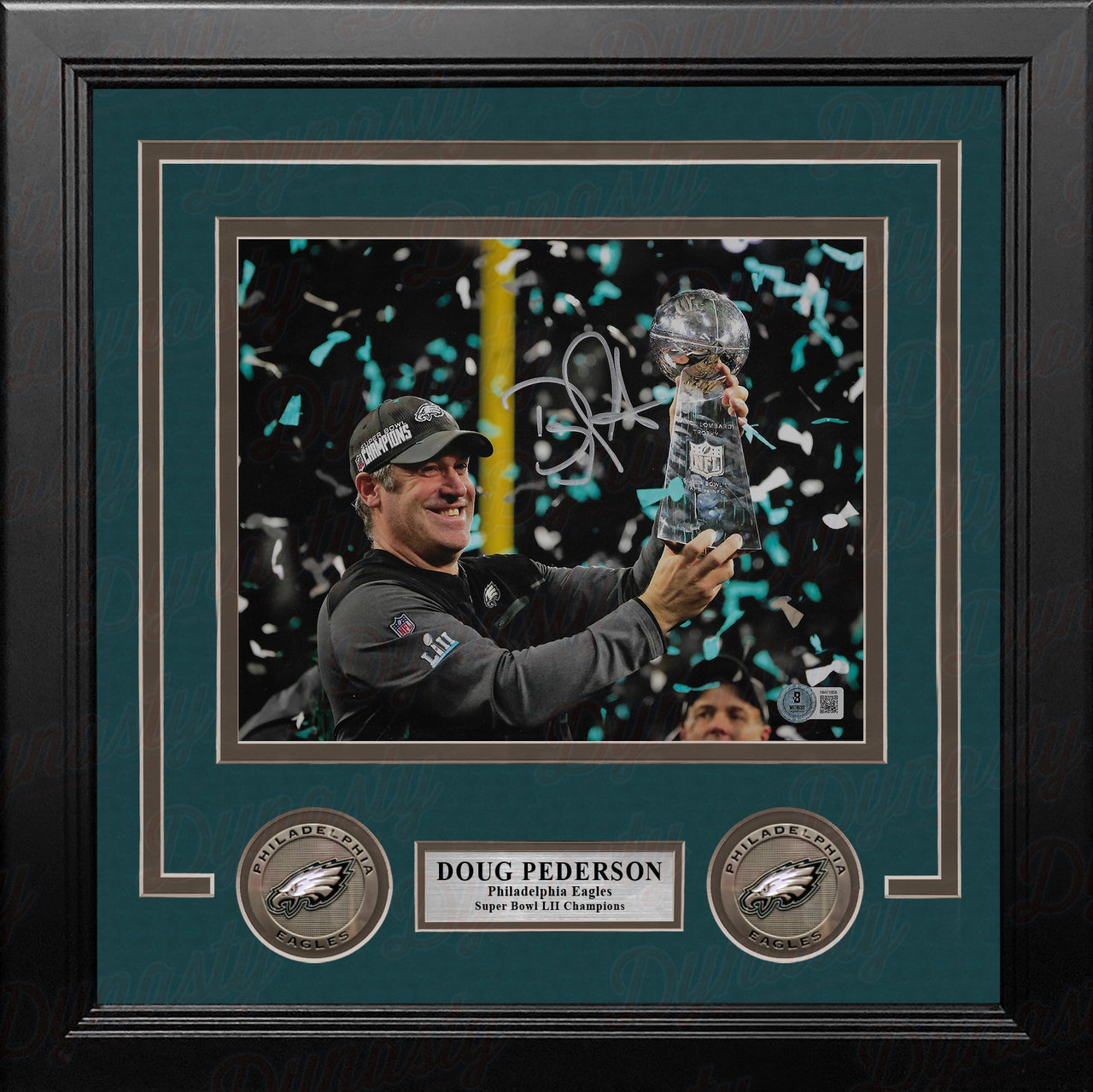 Doug Pederson Super Bowl Lombardi Trophy Philadelphia Eagles Autographed 8x10 Framed Football Photo