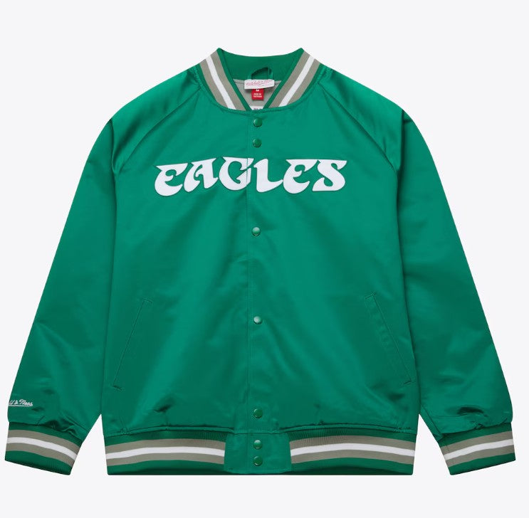 Philadelphia Eagles Mitchell & Ness Kelly Green Lightweight Satin Raglan Full-Snap Jacket