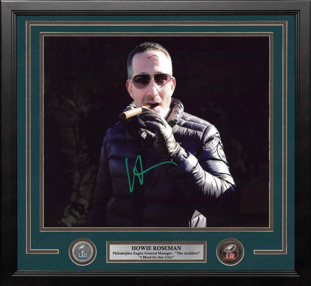 Howie Roseman Blackout Cigar Philadelphia Eagles Autographed 16" x 20" Framed Football Photo