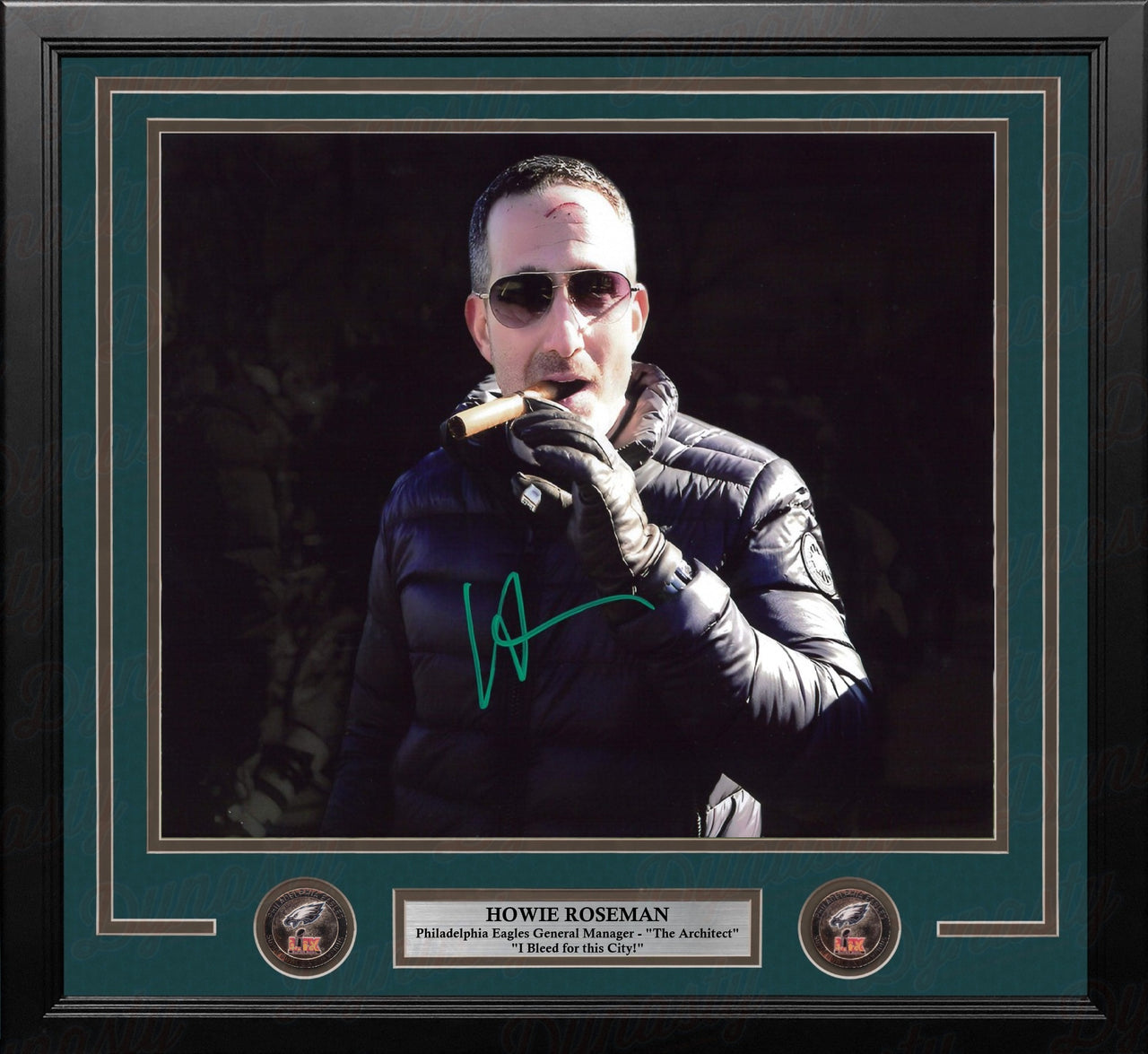 Howie Roseman Blackout Cigar Philadelphia Eagles Autographed 11" x 14" Framed Football Photo