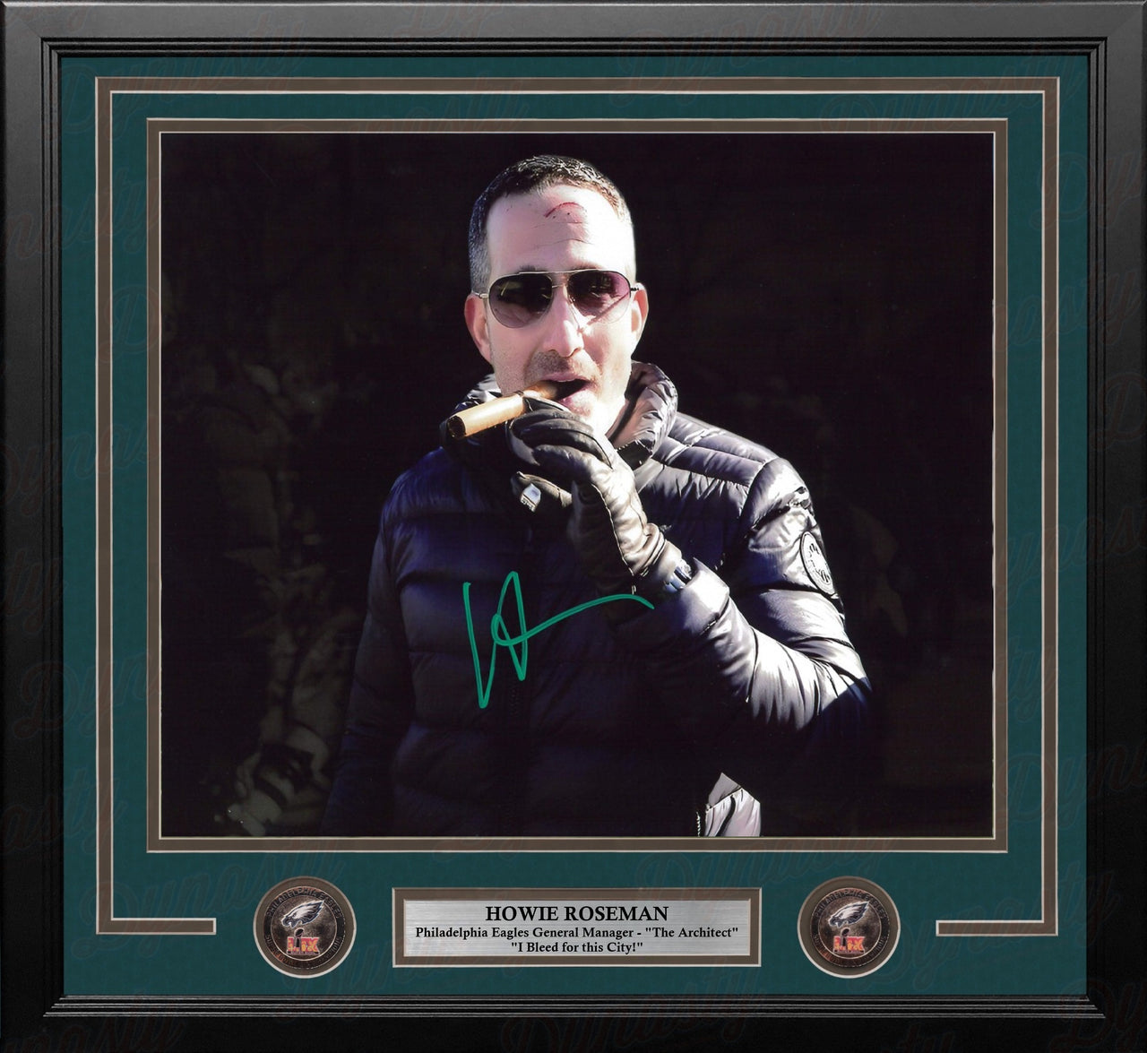 Howie Roseman Blackout Cigar Philadelphia Eagles Autographed 16" x 20" Framed Football Photo