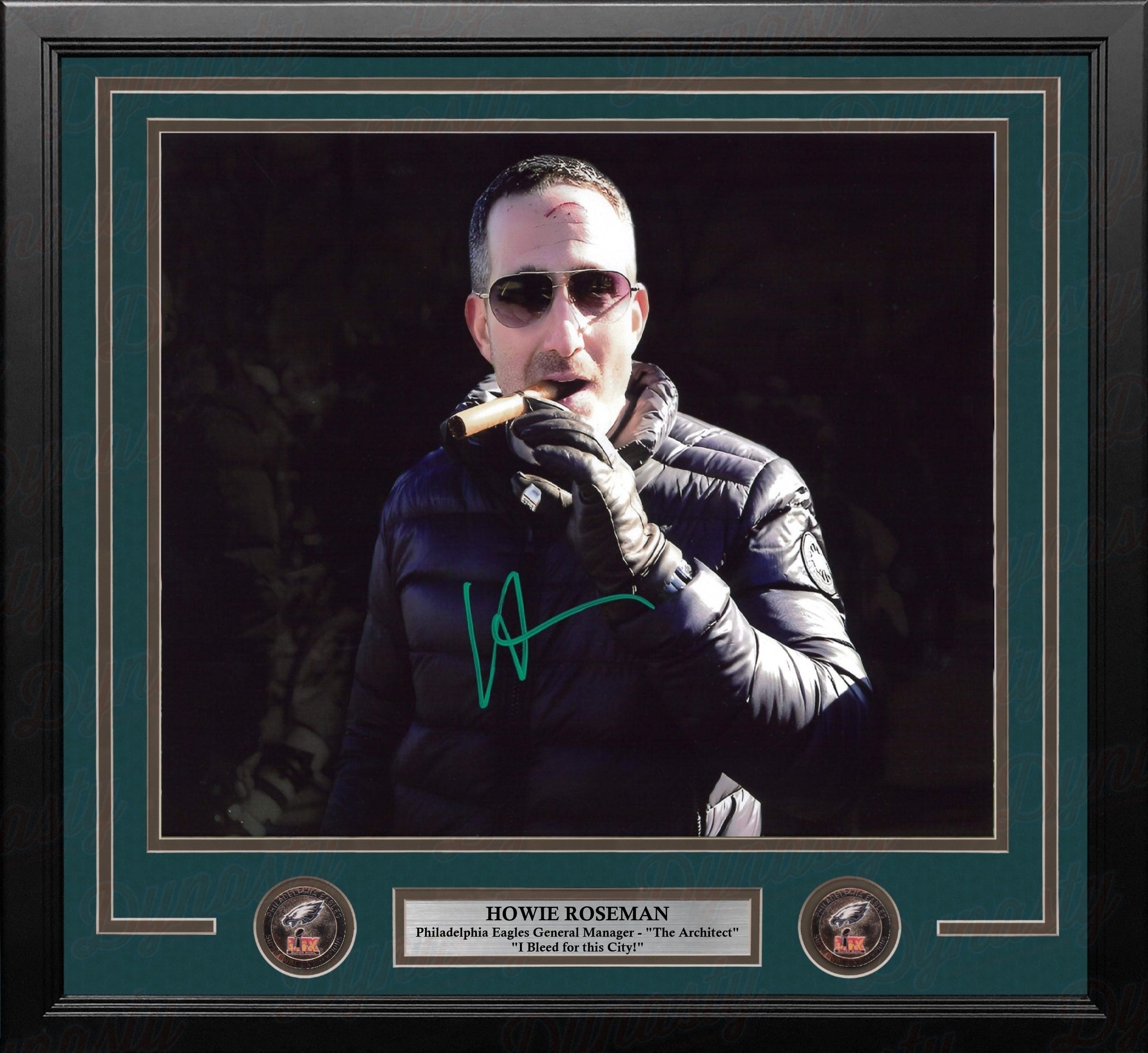 Howie Roseman Blackout Cigar Philadelphia Eagles Autographed 16" x 20" Framed Football Photo