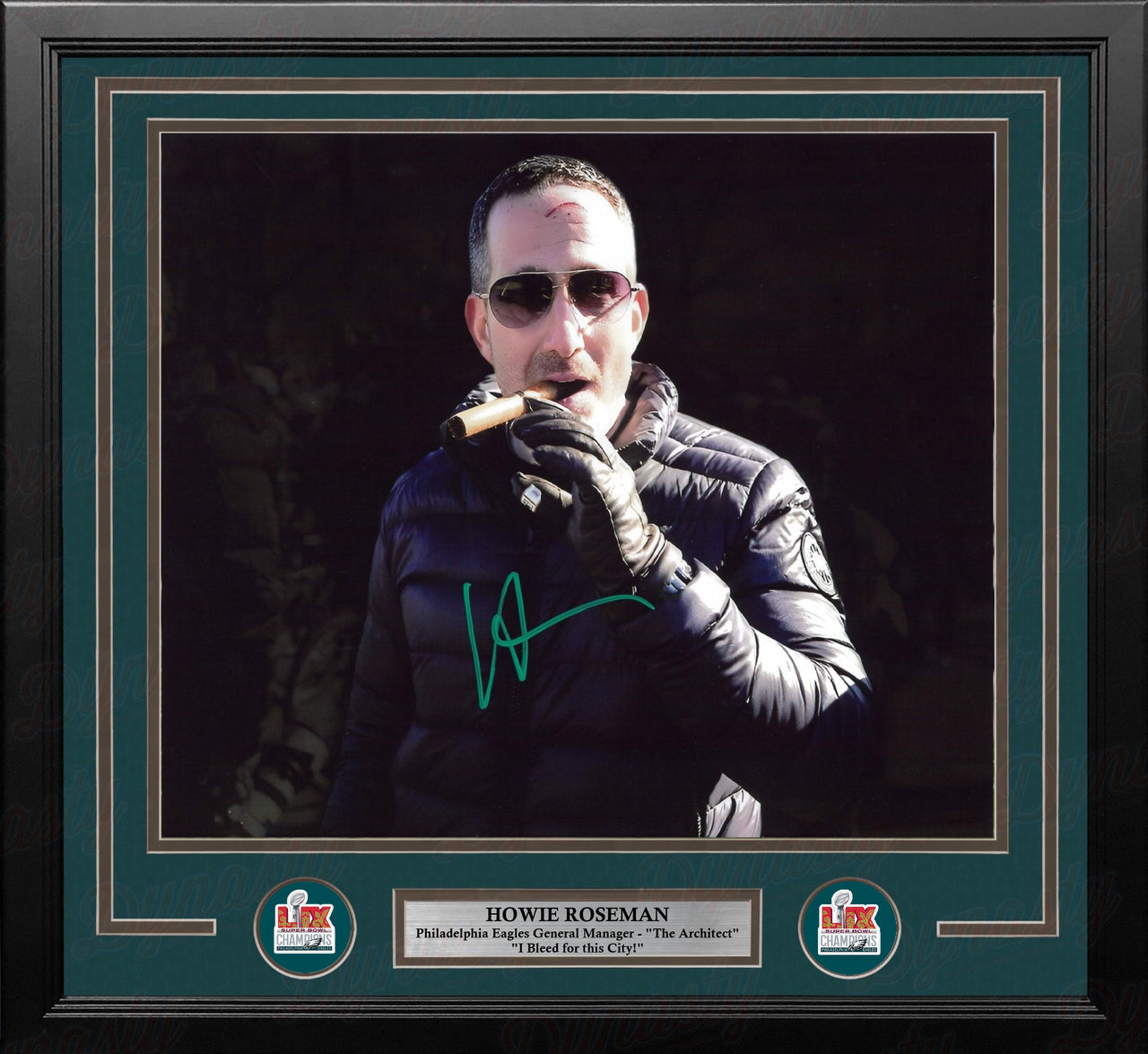 Howie Roseman Blackout Cigar Philadelphia Eagles Autographed 11" x 14" Framed Football Photo