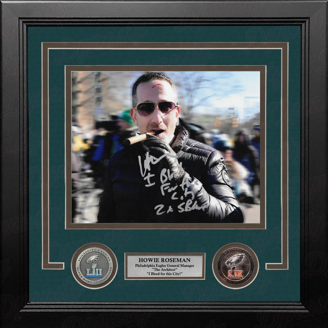 Howie Roseman Cigar Philadelphia Eagles Autographed 8" x 10" Framed Photo with Multiple Inscriptions