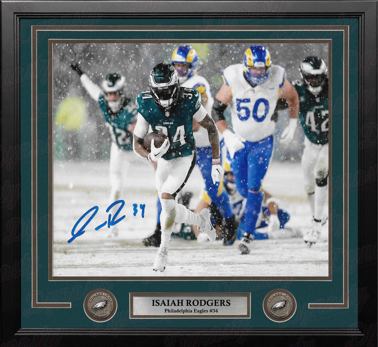 Isaiah Rodgers Snow Bowl Action Philadelphia Eagles Autographed 11" x 14" Framed Football Photo