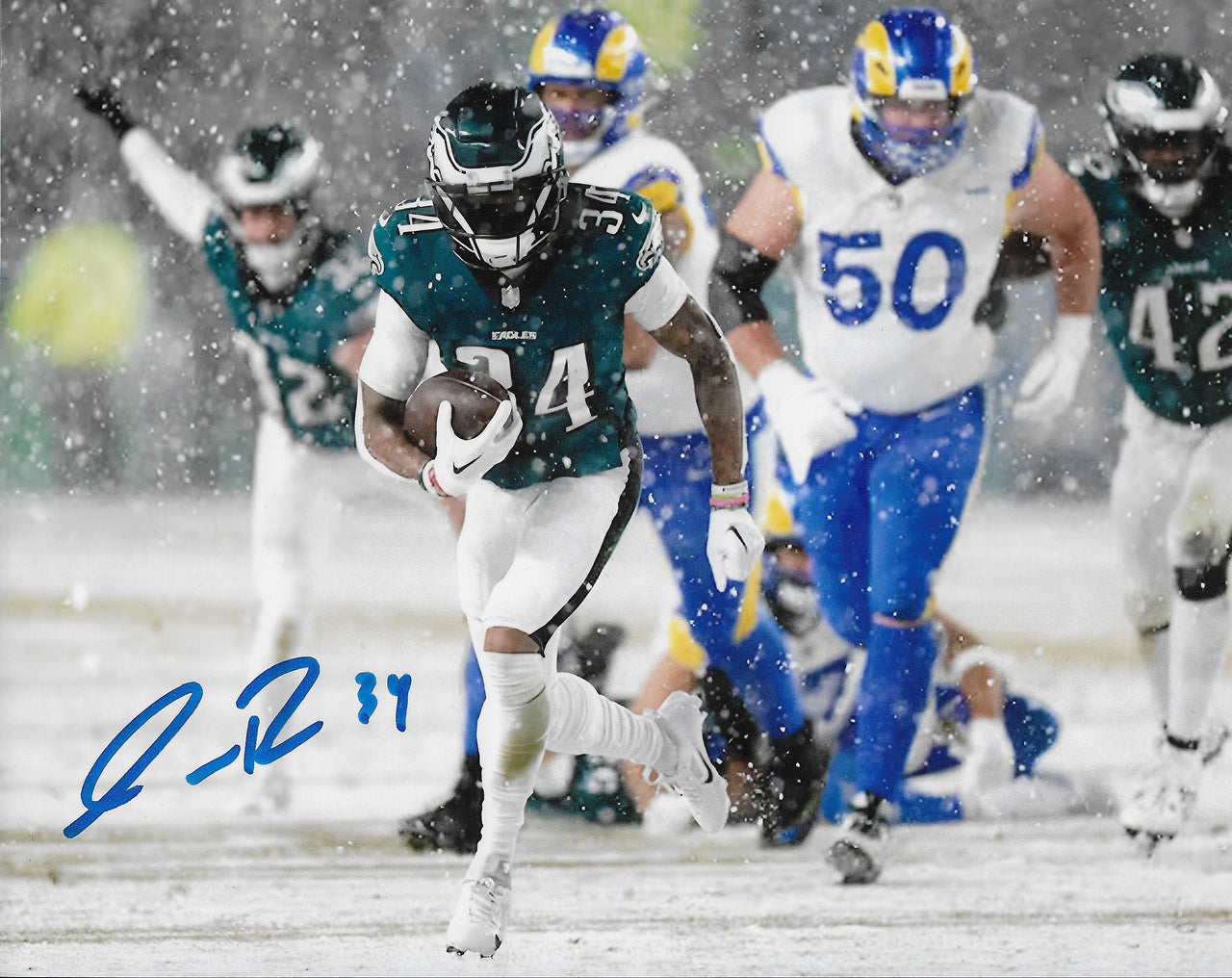 Isaiah Rodgers Snow Bowl Action Philadelphia Eagles Autographed 16" x 20" Football Photo