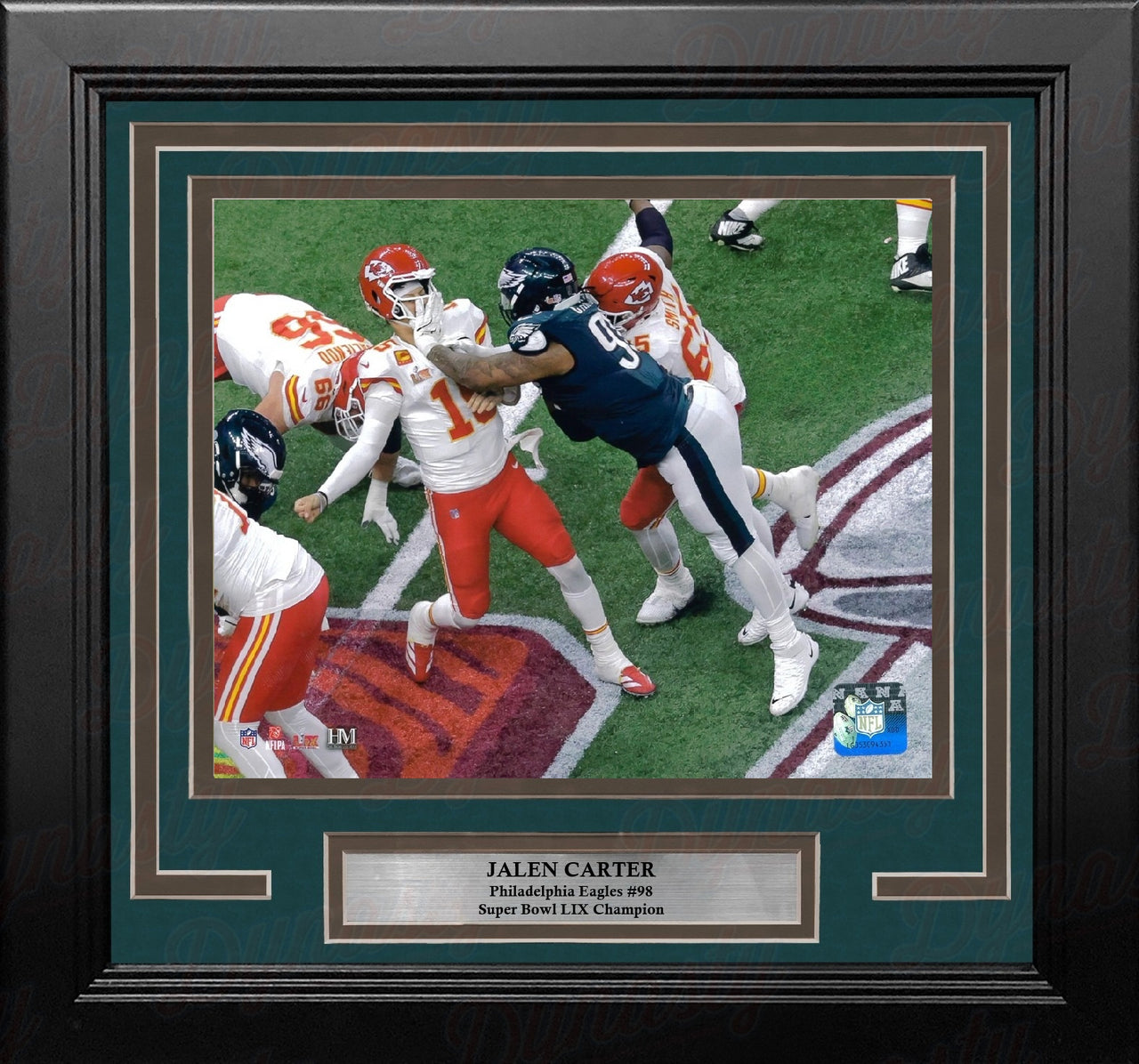 Jalen Carter Hits Mahomes Philadelphia Eagles 8" x 10" Framed Super Bowl LIX Football Photo
