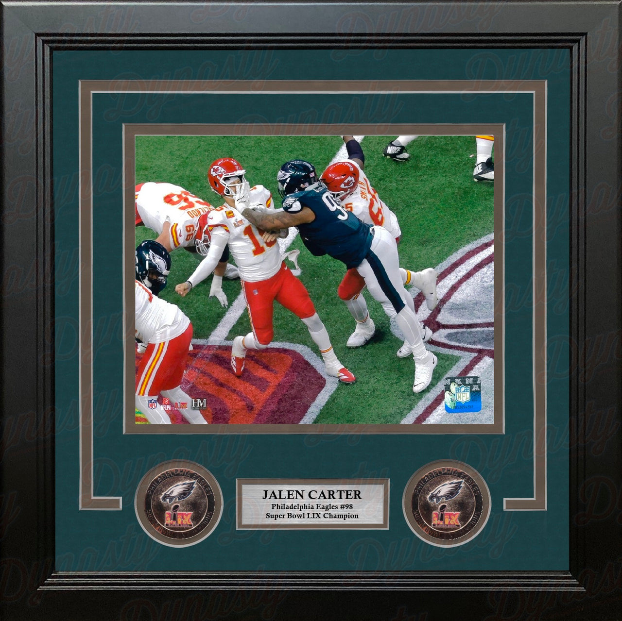 Jalen Carter Hits Mahomes Philadelphia Eagles 8" x 10" Framed Super Bowl LIX Football Photo