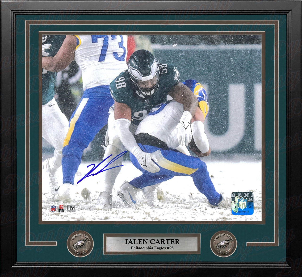 Jalen Carter Snow Bowl Sack Philadelphia Eagles Autographed 16" x 20" Framed Football Photo