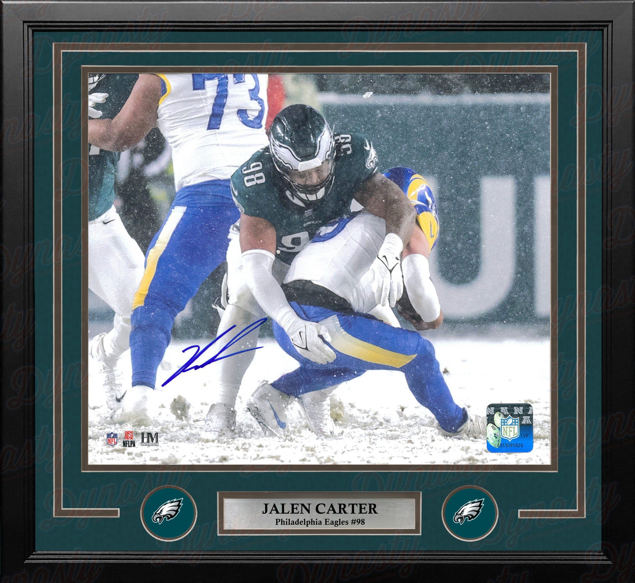 Jalen Carter Snow Bowl Sack Philadelphia Eagles Autographed 16" x 20" Framed Football Photo
