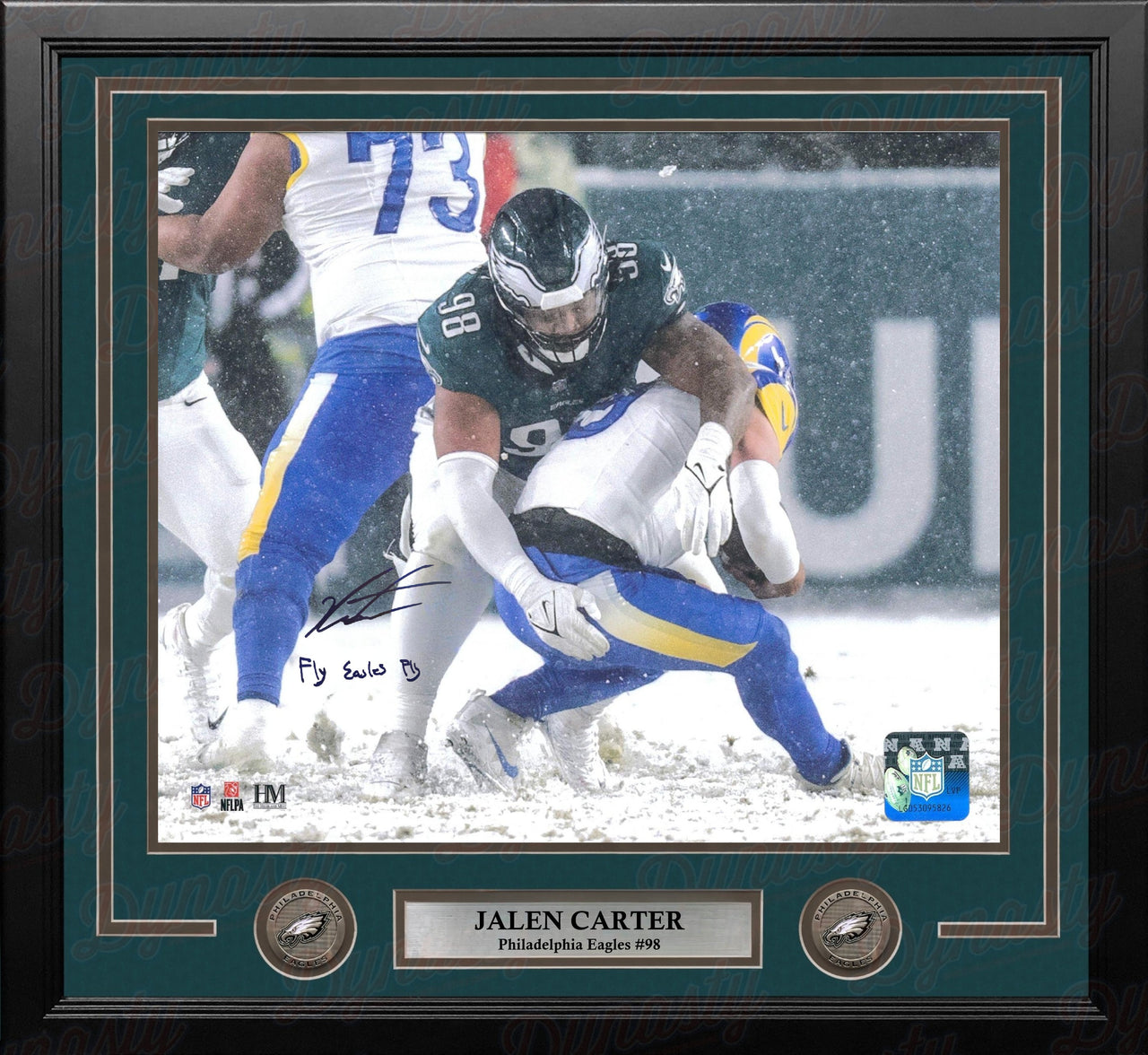 Jalen Carter Snow Bowl Sack Philadelphia Eagles Autographed 16x20 Framed Photo - Fly Eagles Fly