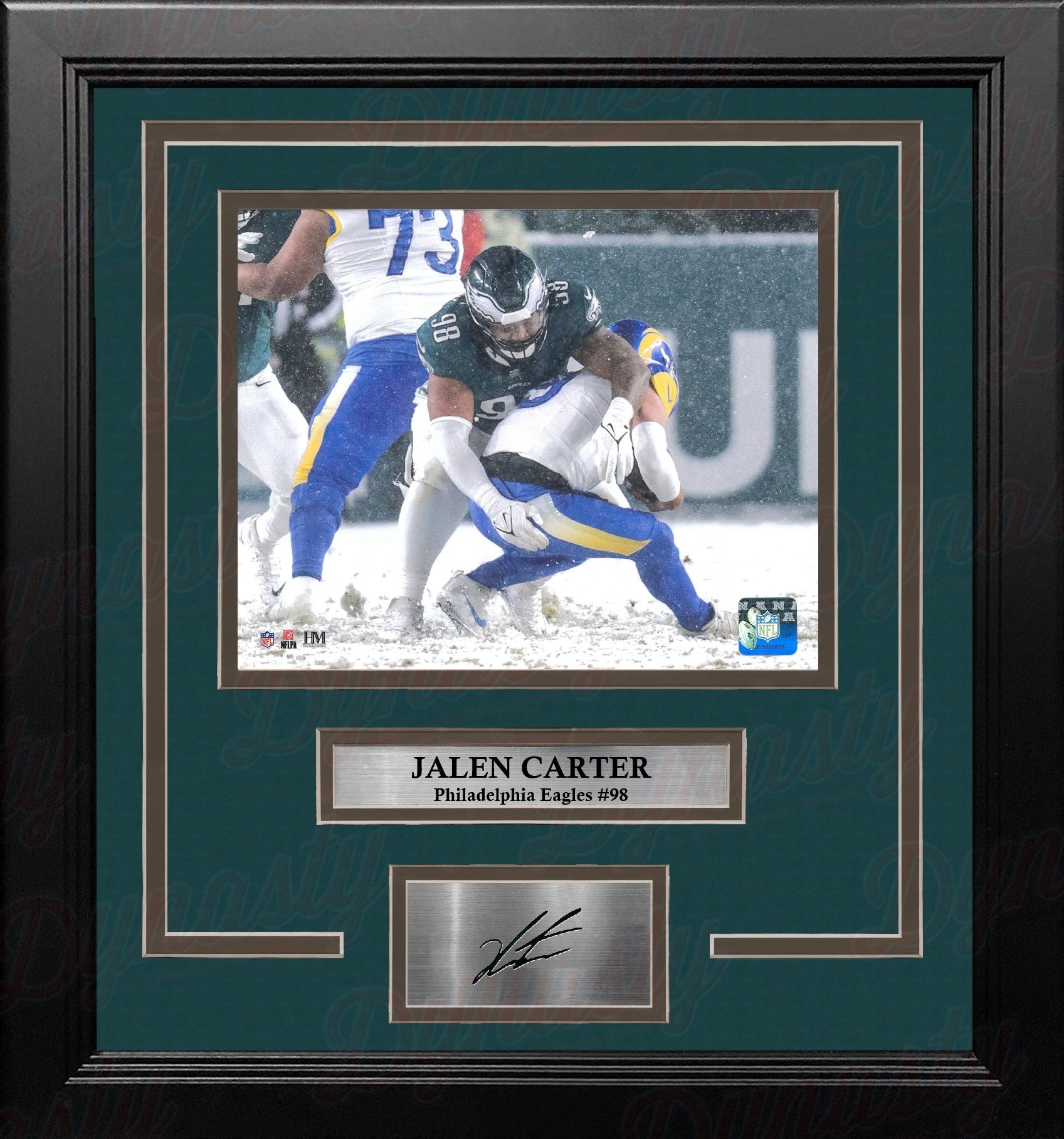 Jalen Carter Snow Bowl Sack Philadelphia Eagles 16x20 Framed Football Photo with Engraved Autograph