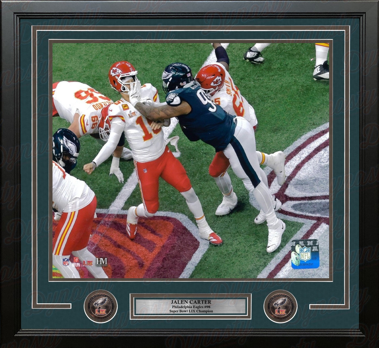 Jalen Carter Hits Mahomes Philadelphia Eagles 11" x 14" Framed Super Bowl LIX Football Photo