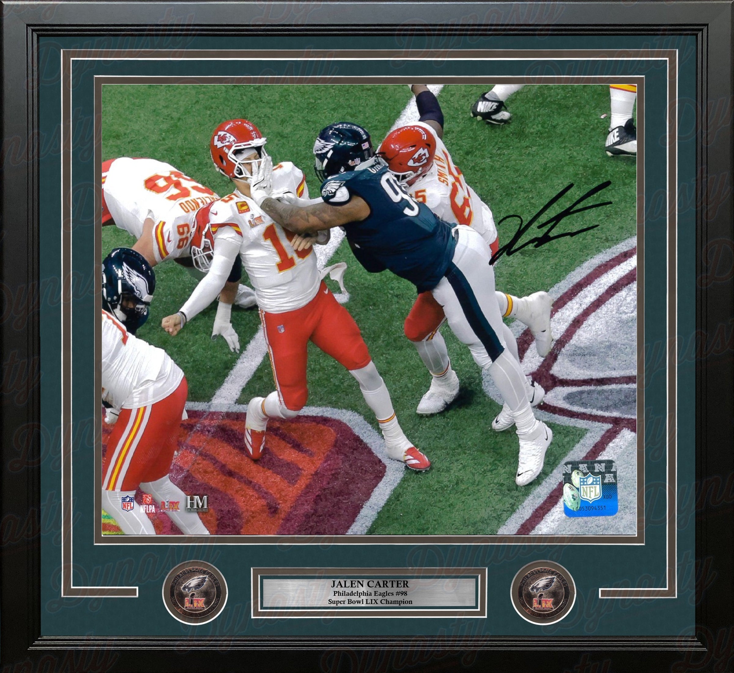 Jalen Carter Super Bowl LIX Hit Philadelphia Eagles Autographed 16" x 20" Framed Football Photo