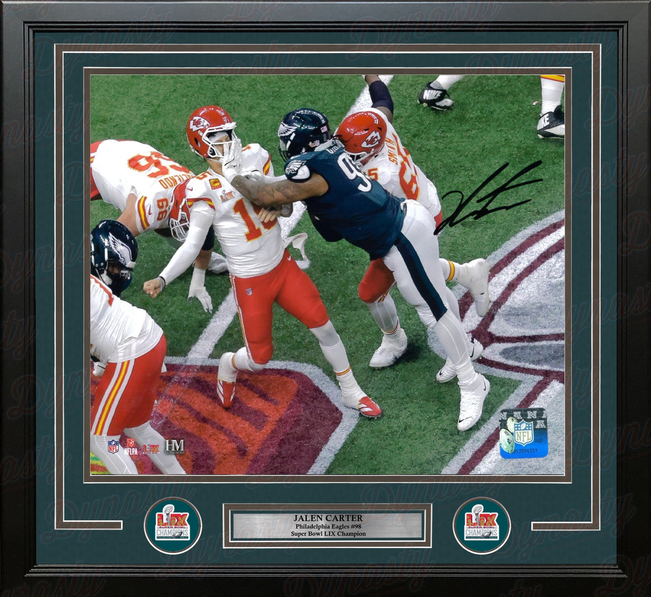 Jalen Carter Super Bowl LIX Hit Philadelphia Eagles Autographed 16" x 20" Framed Football Photo