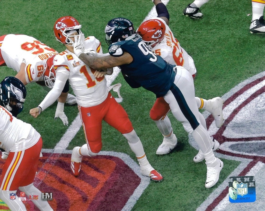Jalen Carter Hits Mahomes Philadelphia Eagles 16" x 20" Super Bowl LIX Football Photo